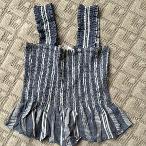 Anthropologie Navy and Cream Striped Crop Top